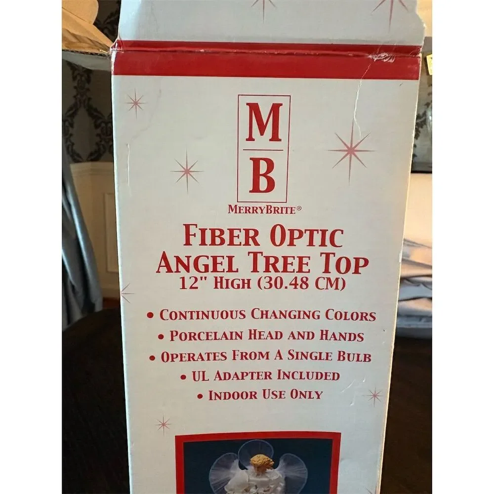 Vintage Fiber Optic Porcelain Angel‎ Tree Topper 12